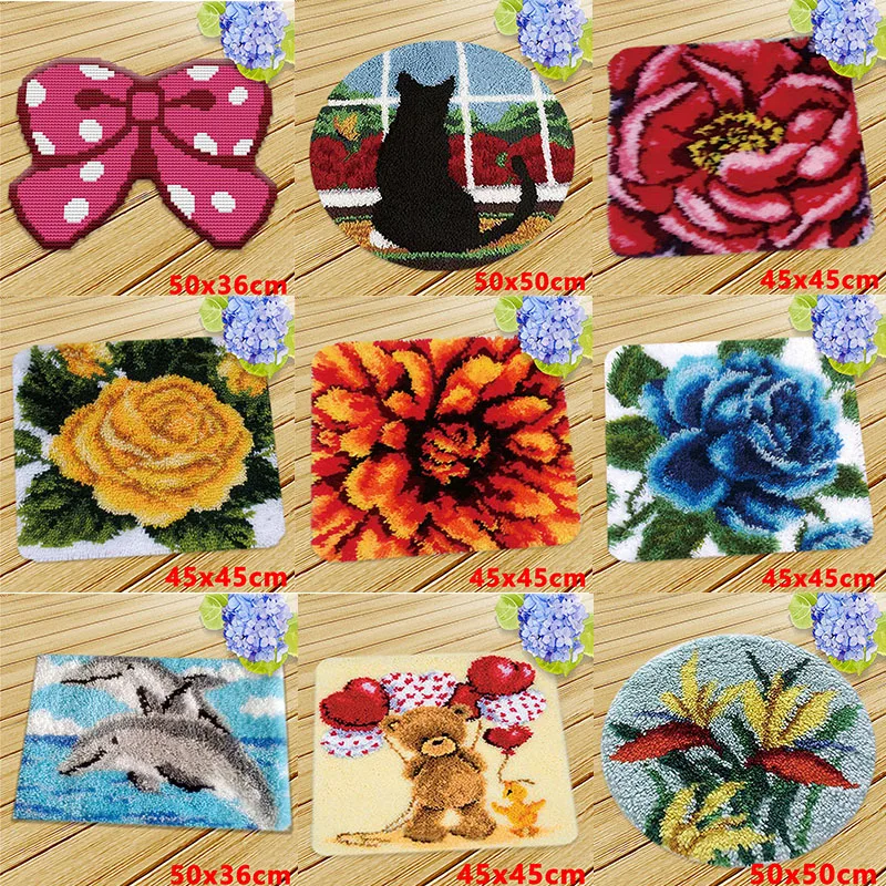 

Plant Series Latch Hook Rug Kits Flowers 3D Segment Embroidery Carpet Latch Hook Carpet Button Pad Package Decoration DIY Pillow