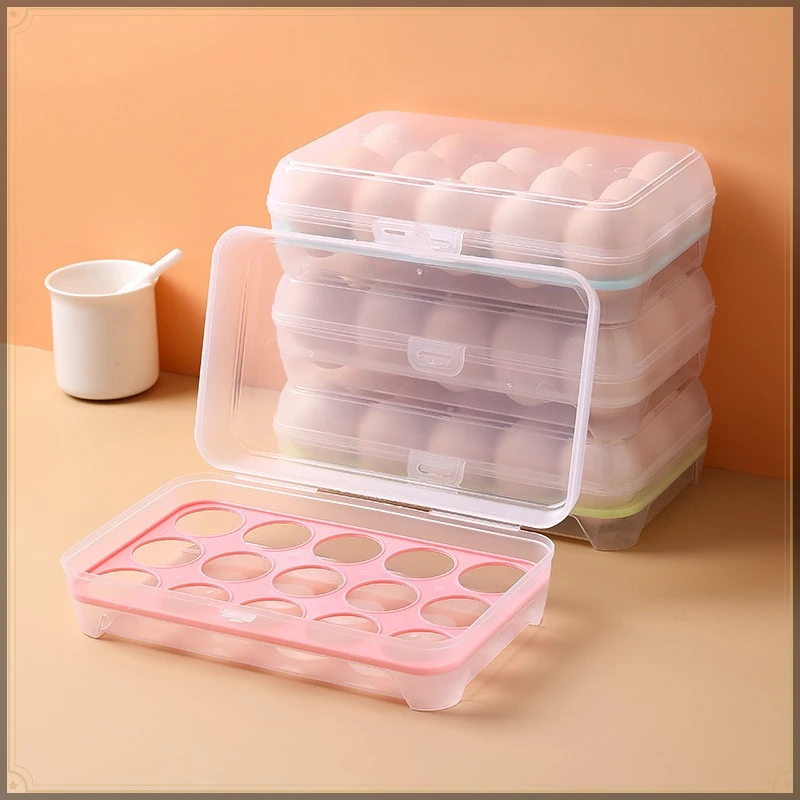 Egg Storage Box 15 Grids PP Visible Detachable Dustproof Large Capacity Fresh Keeping Refrigerator Kitchen Egg Holder Organizer