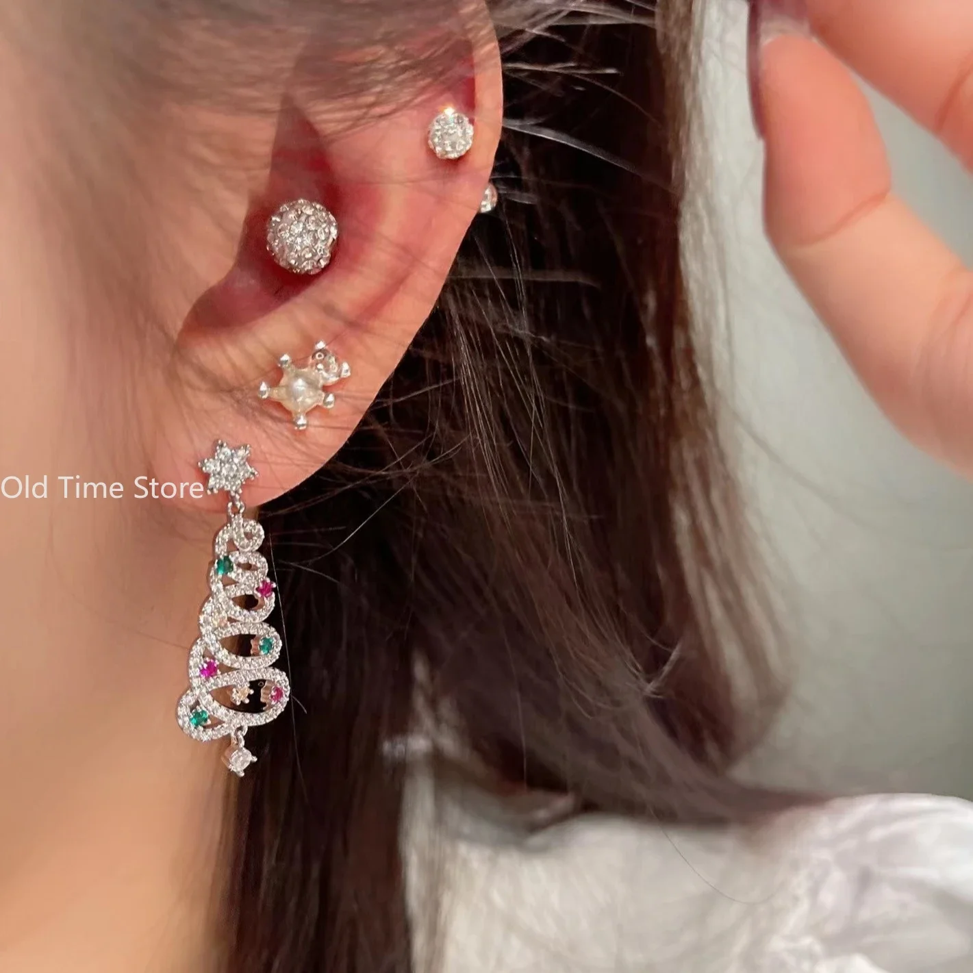 Zircon Christmas Tree Earrings Rhinestone Jewellery Women Drop Earring New Year Aesthetic Geometric Tassel Colorful Earrings