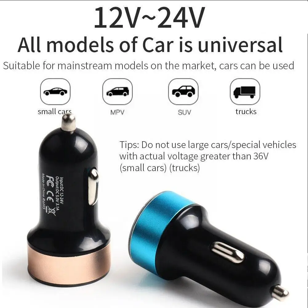 Adapter Cigarette Lighter 5v 3.1a Car Charger Dual Usb Led Voltmeter For All Types Of Mobile Cell Phones Quick Charge D8i3