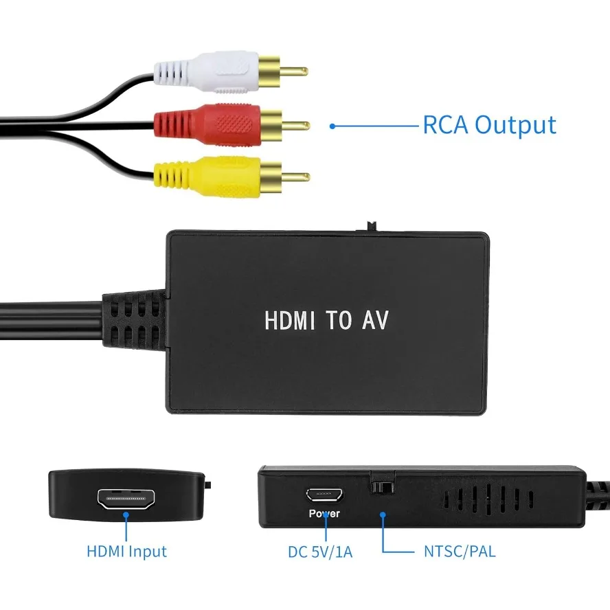1080P HDMI-zu-AV-Konverter, HDMI-kompatibel zu RCA Composite Video Audio Adapter, unterstützt PAL/NTSC für TV Stick Android TV Box – Detail 1