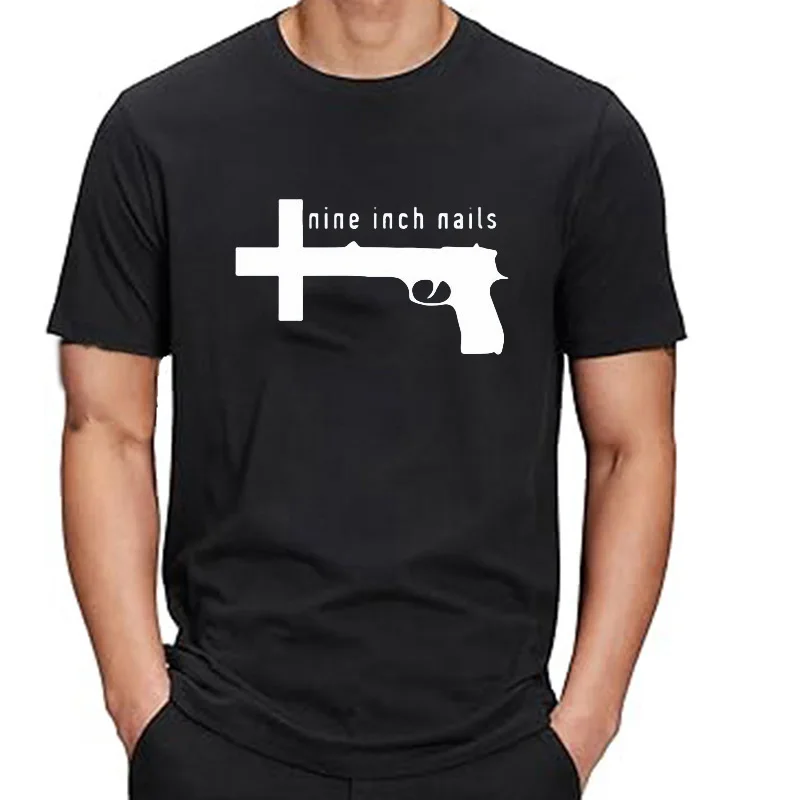 New Fashion Leisure Cotton Loose T-Shirt Men Print Nine Inch Nail Rock Band T Shirt Summer Casual Punk Streetwear Tops Tees