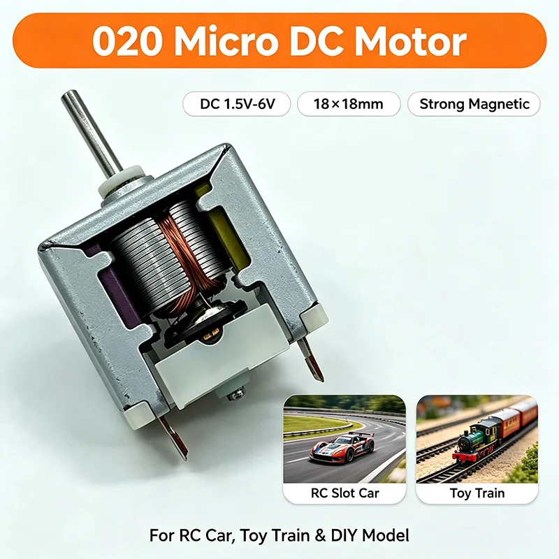 18×18mm Square 020 Micro DC Motor 1.5V-6V High Speed Strong Magnetic for DIY RC Slot Car Toy Train 1PCS