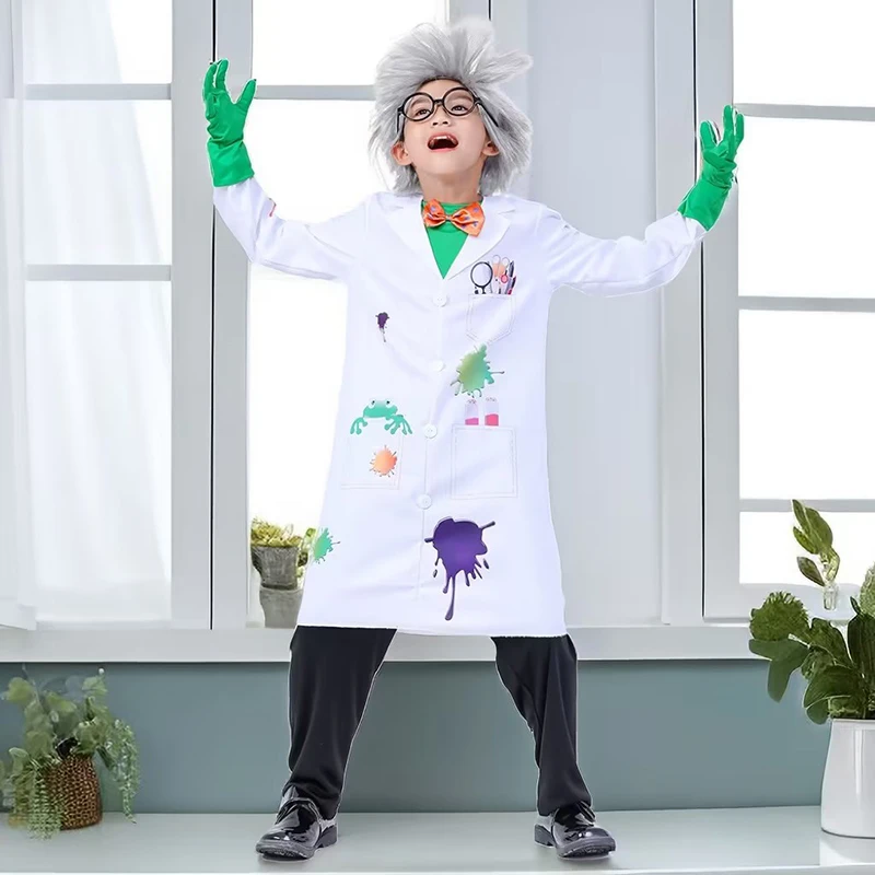 Mad Scientist Costume Accessories Back to the Futures Mad Scientist Lab Coat Glasses Necktie Halloween Cosplay Costume S | NL