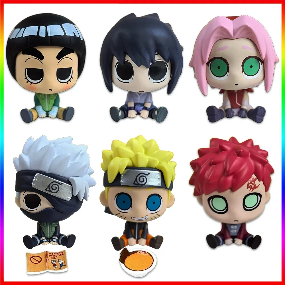

6Pcs Anime Naruto Action Figure Set Uchiha Sasuke Kakashi Lee Gaara Haruno Sakura Sitting Q Version Model Toy Gift for Kids