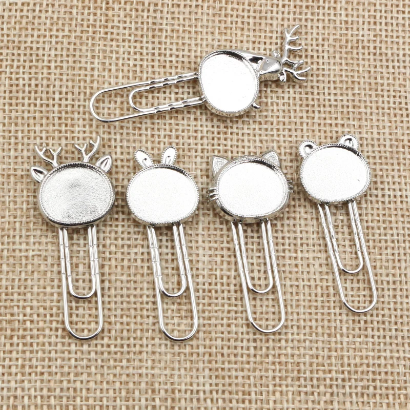 10-20pcs/lot Cat Deer Bookmark Paperclip Cabochon Base Blanks Settings and Glass Cabochon Cameo DIY Jewelry Making Accessories