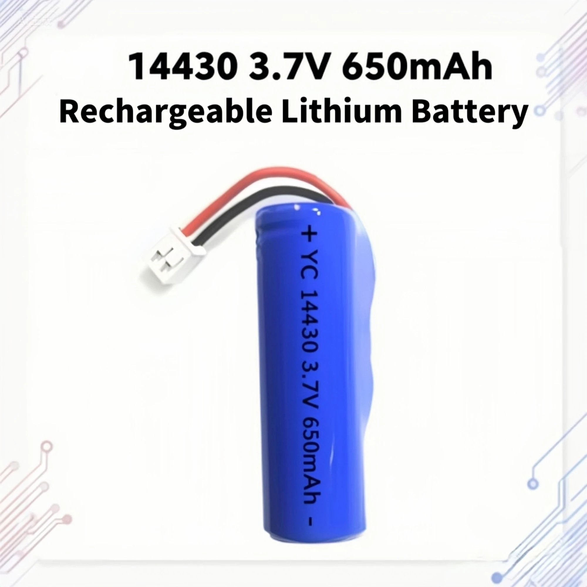 14430 Rechargeable Lithium Battery with Connector Wires 3.7V 650mAh USB Charging Cable for Flashlight Speaker Razor Hair clipper
