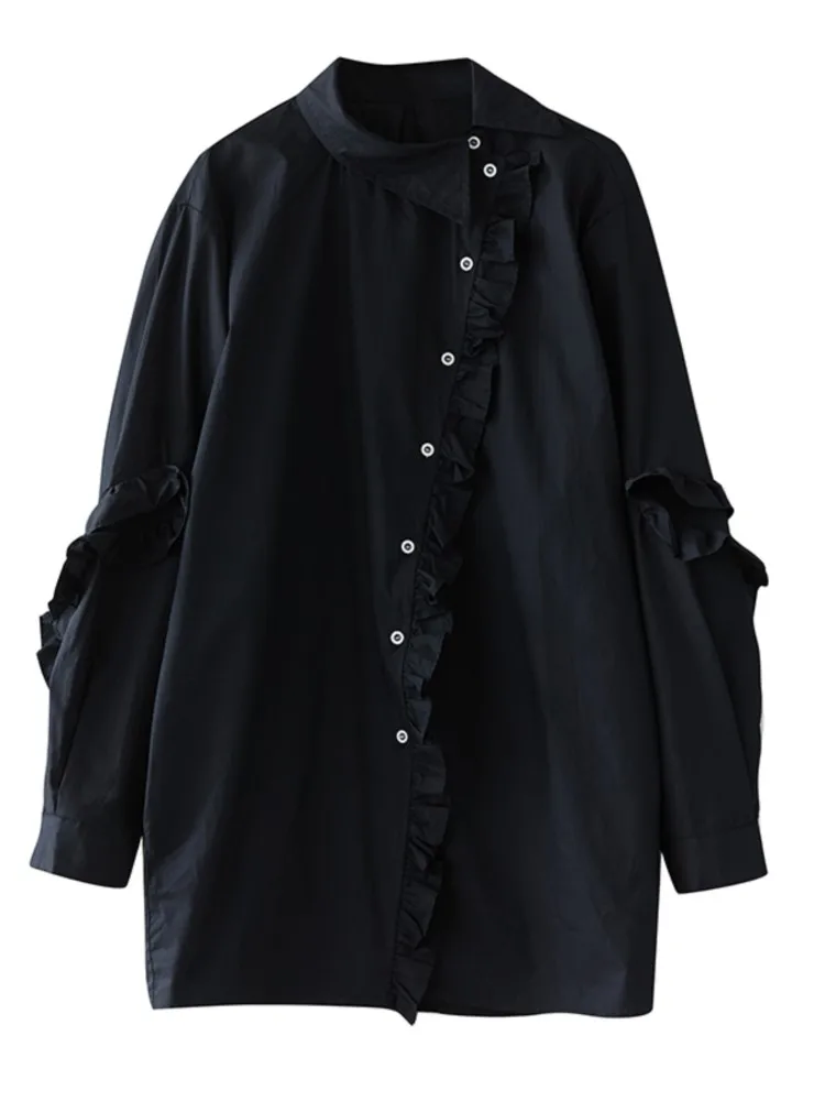 

Spring Autumn Shirts Women Ruffle Pleated Fashion Irregular Ladies Blouses Casual Loose Long Sleeve Woman Shirt