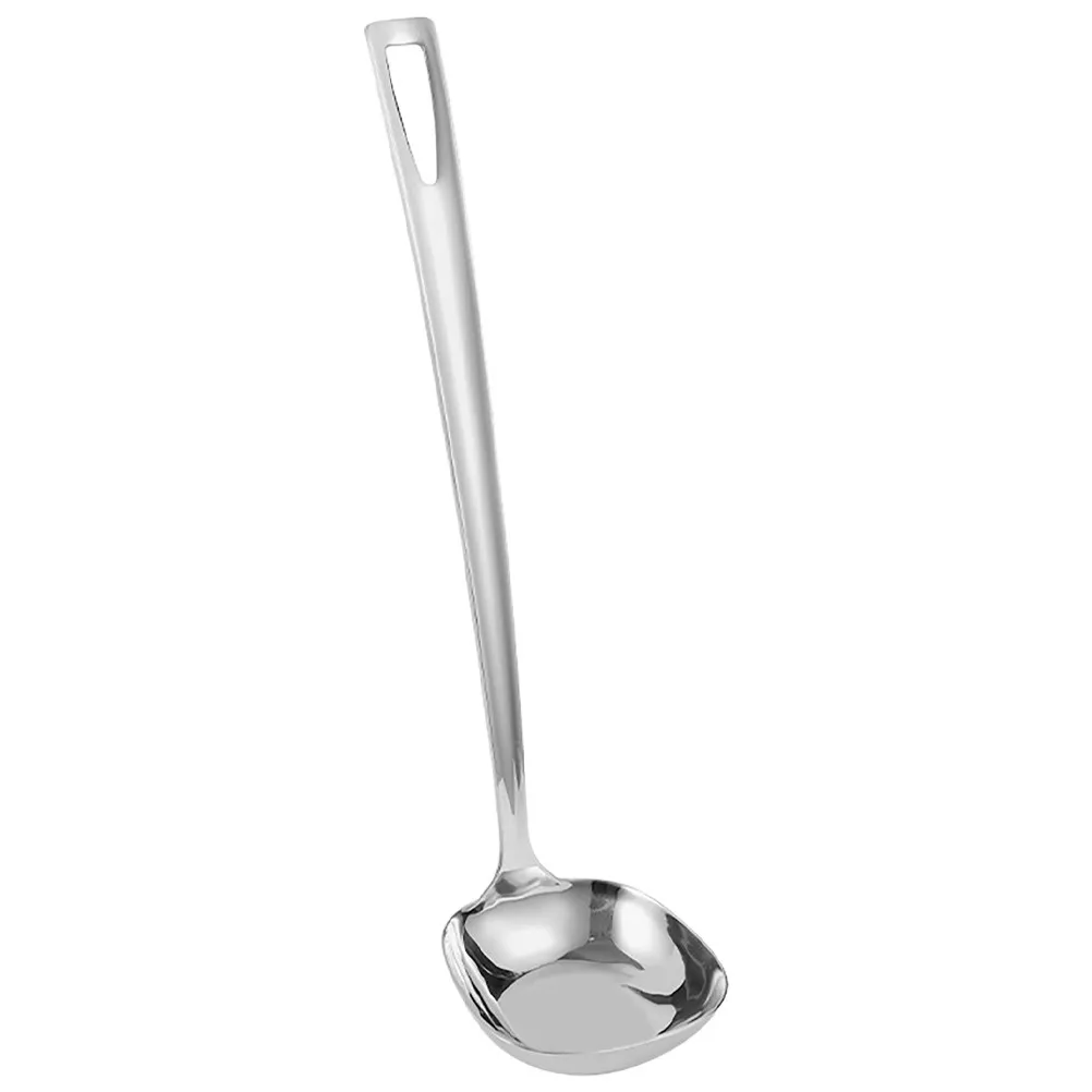 Square Stainless Steel Soup Ladle Nonslip Handle Strainer Kitchen Cooking Serving Gravy Sauce Broth Hot Pot Canning Utensil