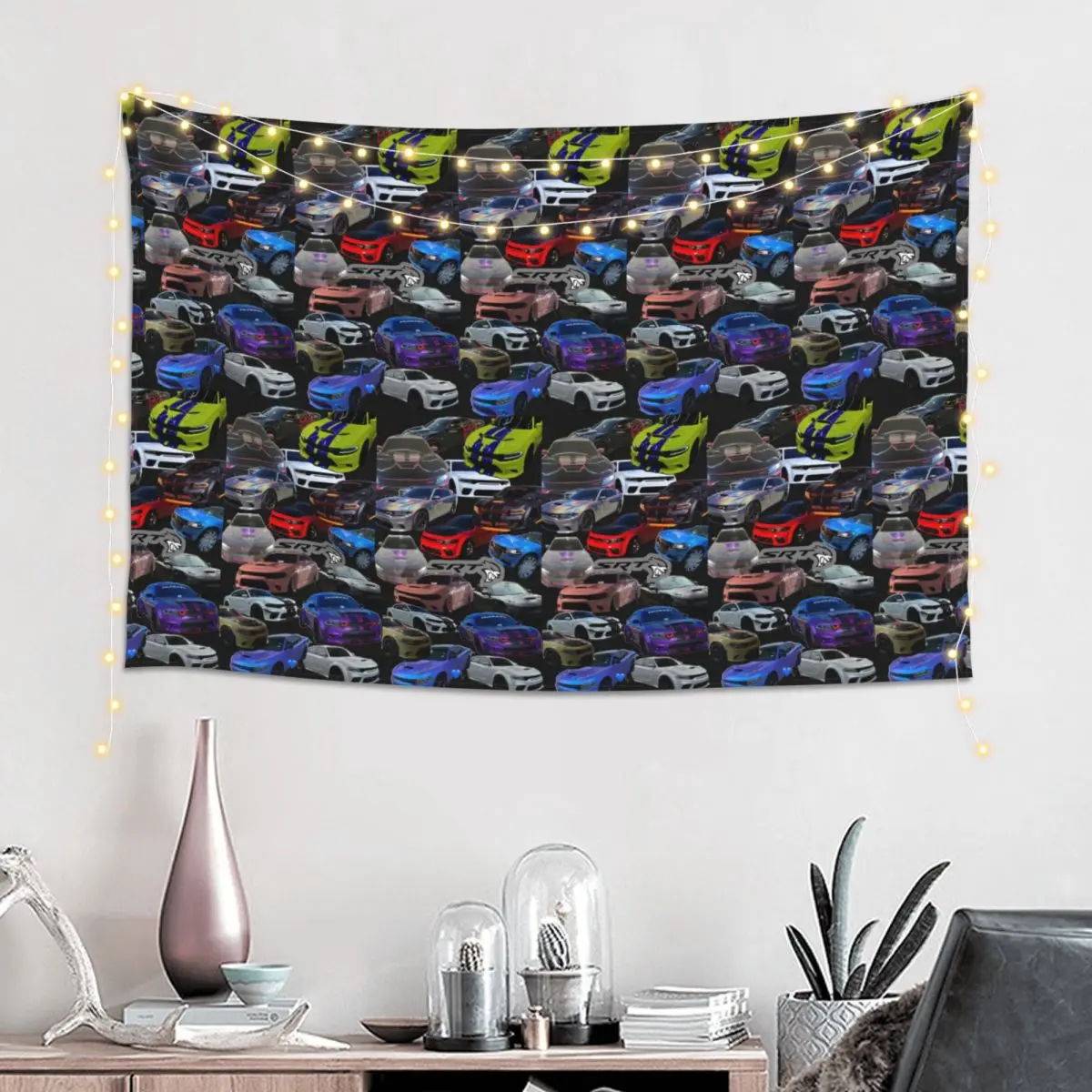 SRT Hellcat Demon Dodge Challenger Car Racing Tapestry Funny Wall Hanging Aesthetic Home Decoration Tapestries for Dorm Room