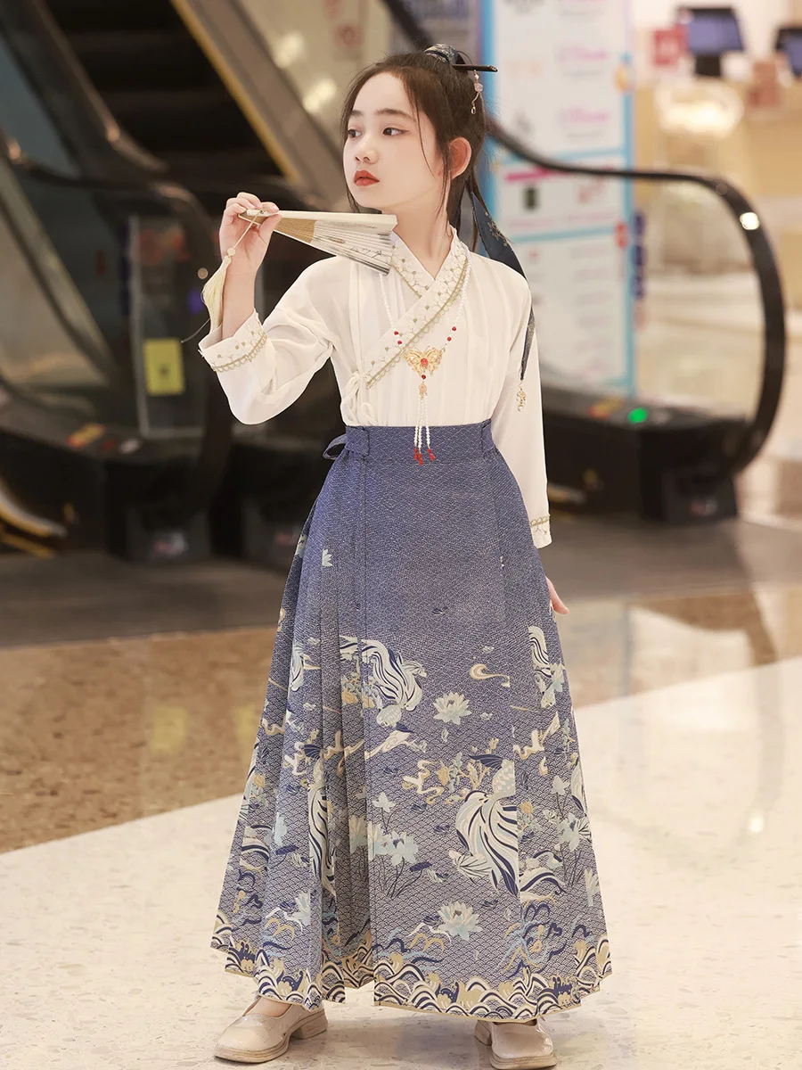 

Retro Hanfu Horse Face Skirt Set Modern Elegant Girls Chinese Traditional Oriental Costume Fashion Perform Dance Wear Codplay