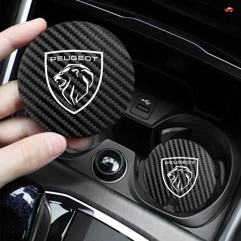 2Pcs Car Coasters Leather Water Cup Mat Auto Accessories For Peugeot 206 307 308 3008 207 208 407 508 2008 408 4008 Rifter 5008