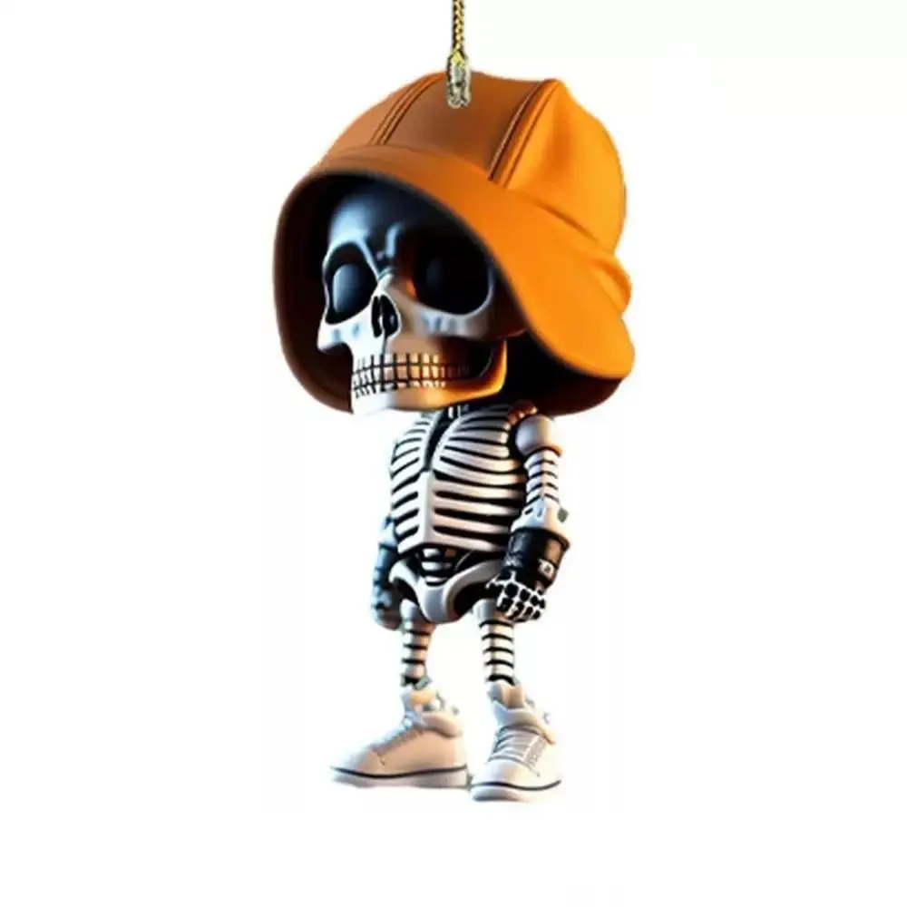 Ornaments Skeleton Car Mirror Dangle Spooky Acrylic Swing Pendant Halloween Skeleton Statue