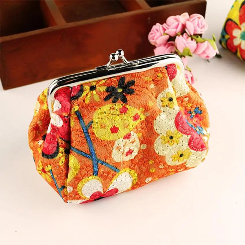 Cartera Retro con estampado de flores para mujer, monedero pequeño con cremallera, tarjetero de cuero, novedad