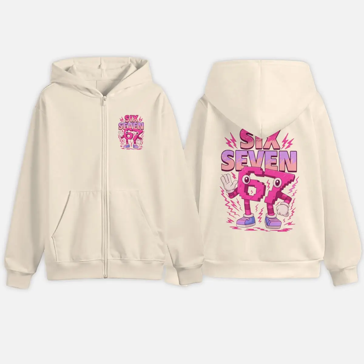 

Pink 6 & 7 Number Outfits Kids Zip Up Hoodie Funny Children's Hoodie Zipper Italian Brainrot 6 7 Meme Kid Girl Boy Top Hoody