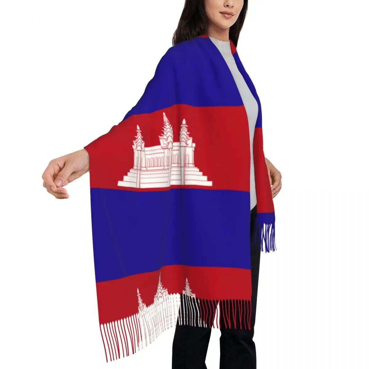 Cambodia Flag Women\'s Pashmina Shawl Wraps Fringe Scarf Long Large Scarf