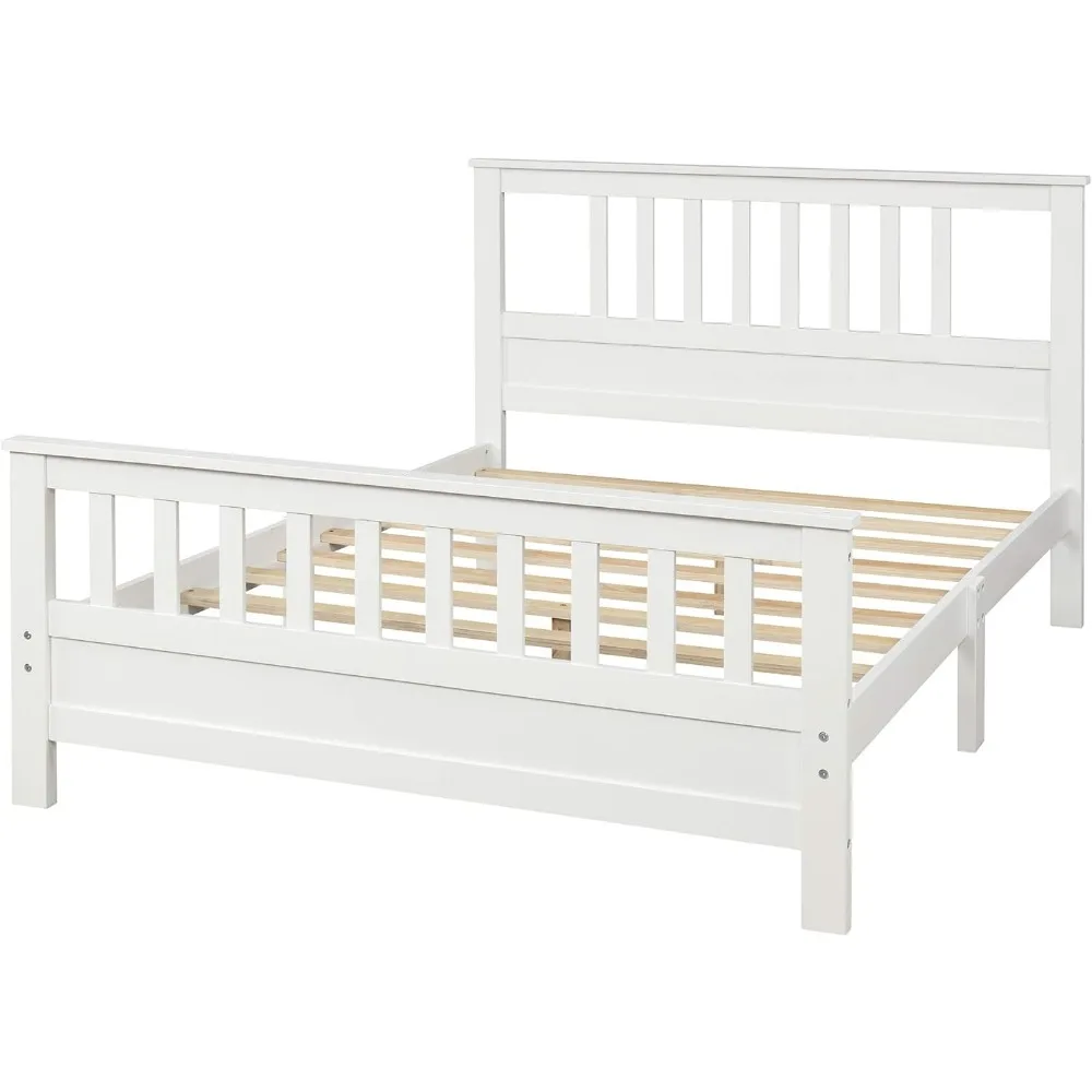 Cadre de lit pleine grandeur avec planche de sauna et planche de pied, lit à plateforme en bois blanc, lit complet pour enfants, adolescents et invités