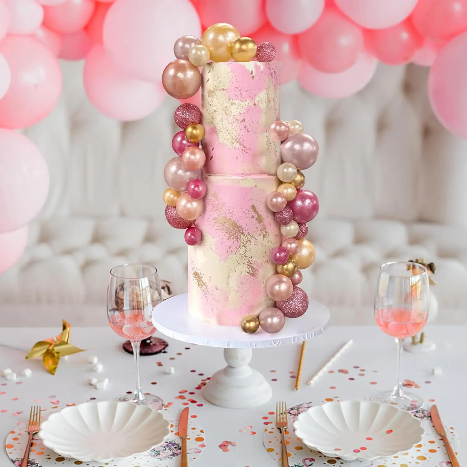 56 Stück Kugel-Kuchen-Picks, bunter kugelförmiger Kuchenaufsatz, Perlenkugeln, Cupcake-Kucheneinsatz-Aufsatz für Hochzeit, Geburtstag, Party – Detail 27