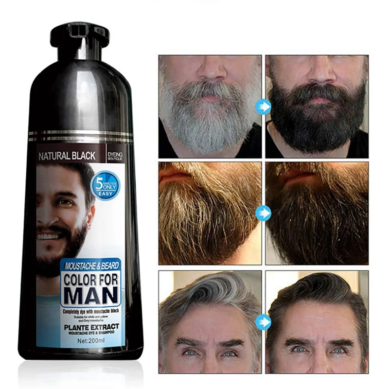 4X Permanent Beard Dye Shampoo For Men Beard Dying Removal White Grey Beard Hair Men Beard Shampoo 200ML