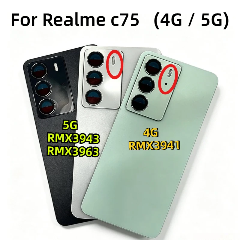 Back Cover For Realme C75 4G RMX3941 5G RMX3943 RMX3963 Rear Glass Battery Cover With Camera Lens Frame Repair Parts