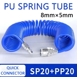Air Compressor Tool Hose, 8mm x 5mm PU Spring Tube Air Pressure Hose Spiral Pipe for Compressor Flexible Air Tool