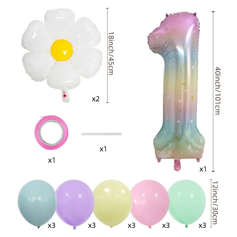 1 세트 40 인치 그라디언트 레인보우 디지털 데이지 테마 풍선 세트 생일 파티 크리스마스 장식 웨딩 베이비 샤워 호의