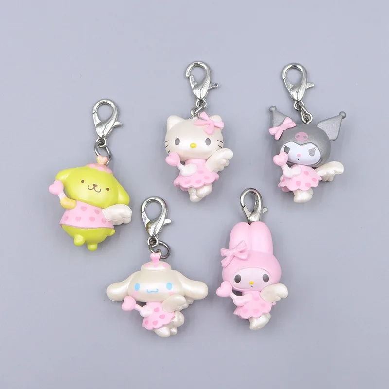 Śliczne Sanrio Hello Kitty breloczek Anime rysunek Kuromi Cinnamoroll akcesoria do dekoracji ciast ozdoby na biurko zabawki dla dzieci 5 sztuk