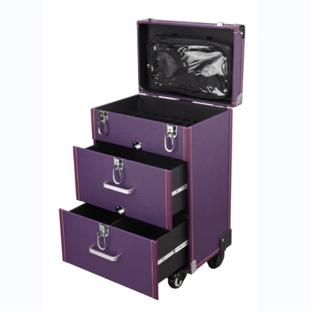 Professional Rolling Makeup Train Case with Drawers Large Cosmetic Trolley with Locks Cosmetics Storage Organizer Make up Case