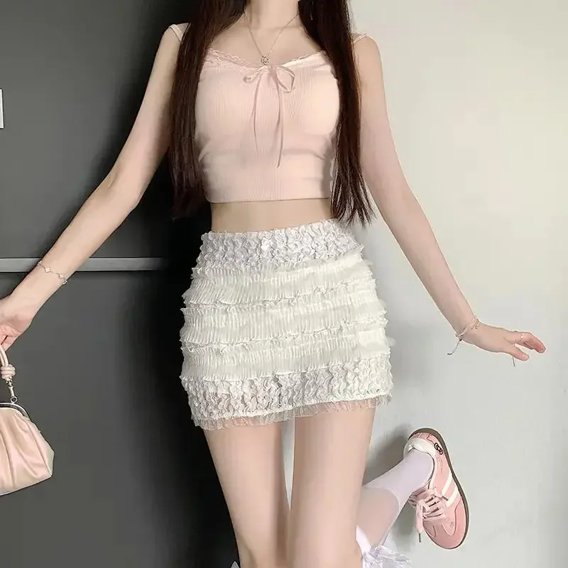 تنورة كعكة دانتيل على شكل حلوة للنساء في الصيف، تنورة مضادة للتعرض لتغطية الورك ومتعددة الاستخدامات على شكل حرف A