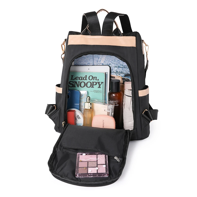 Women's Large Capacity Casual Backpack Soft Back Zipper High-Quality Nylon Everyday Use with Interior Compartments