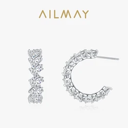 Ailmay Real 925 Sterling Silver Luxury Water Drop Shape Shining Zircon Stud Earrings For Women Classic Wedding Fine Jewelry Gift