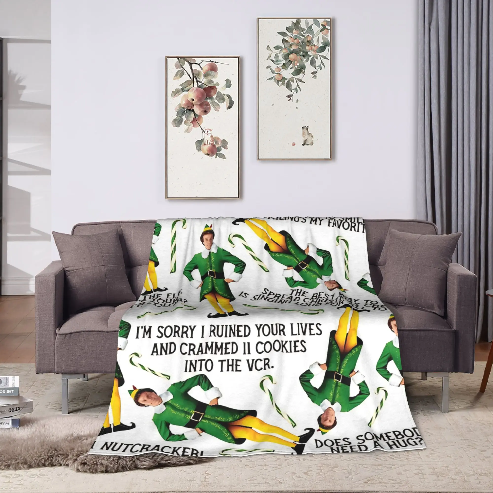 buddy the elf print white Flannel Blanket Winter  Soft Warm Throw Blanket for Child Couch Chair Funny Bedspread Sofa Bed Cover