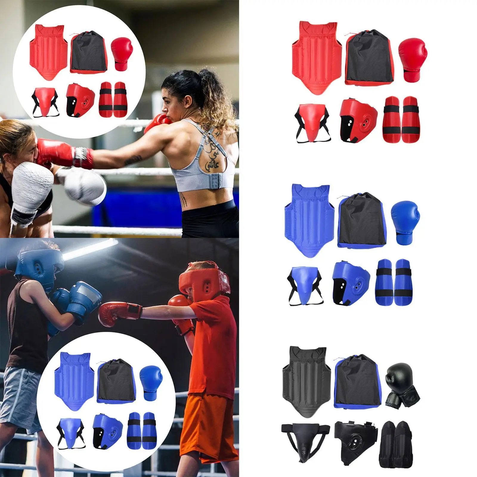 

Taekwondo Sparring Gear Boxing Headgear for Adults Crotch Protector Body Protector Set for Sanda Sparring Karate Kickboxing Mma
