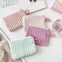 Cute Flower Print Plaid Travel Coin Purses Portable Fresh Lipstick Data Cable Earphones Storage Bag Makeup Bag   Wallet