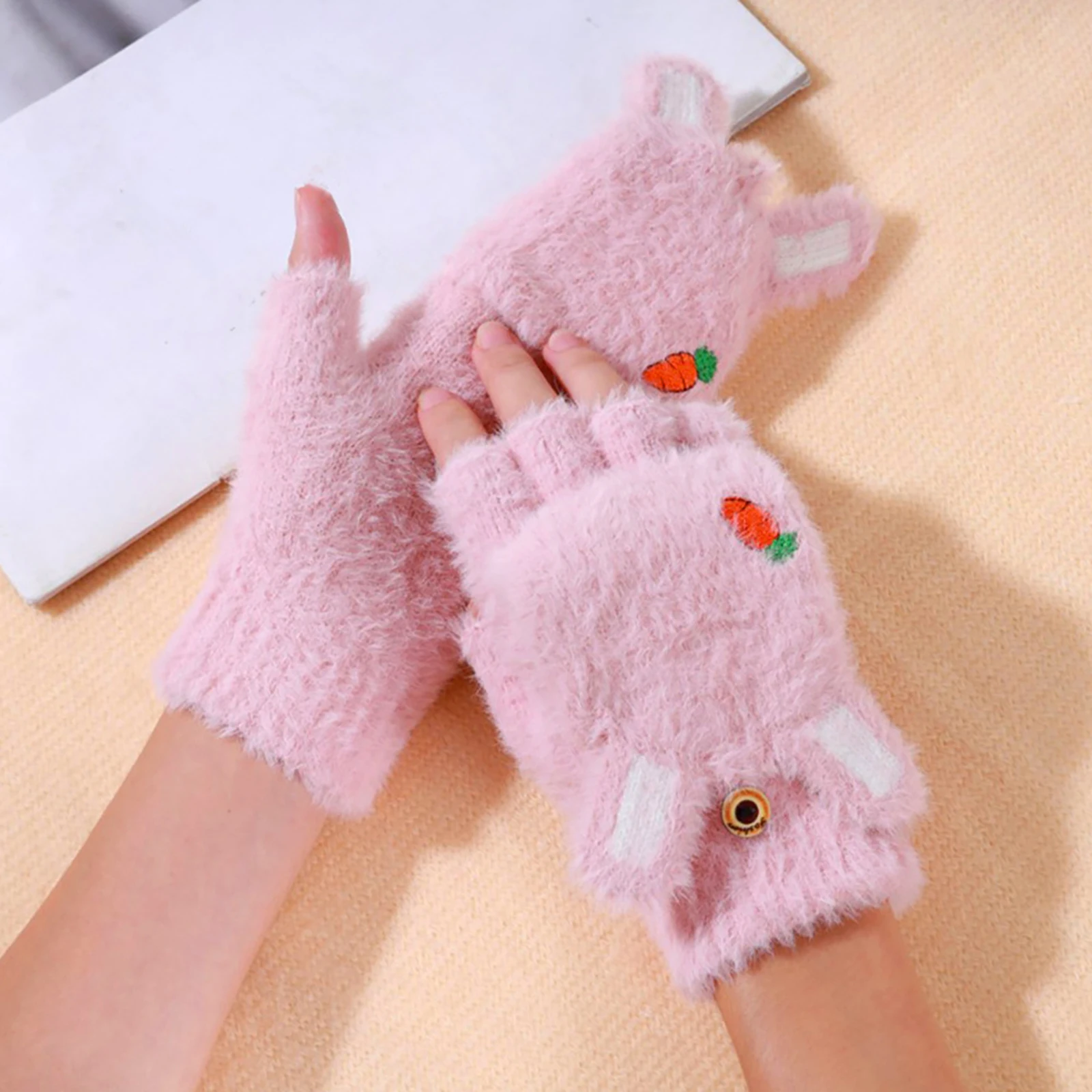 

Winter Warm Gloves Hand Ear Lightweight Imitation Outdoor Cold Weather Thickened Fingerless Cartoon Carrot Half Durable
