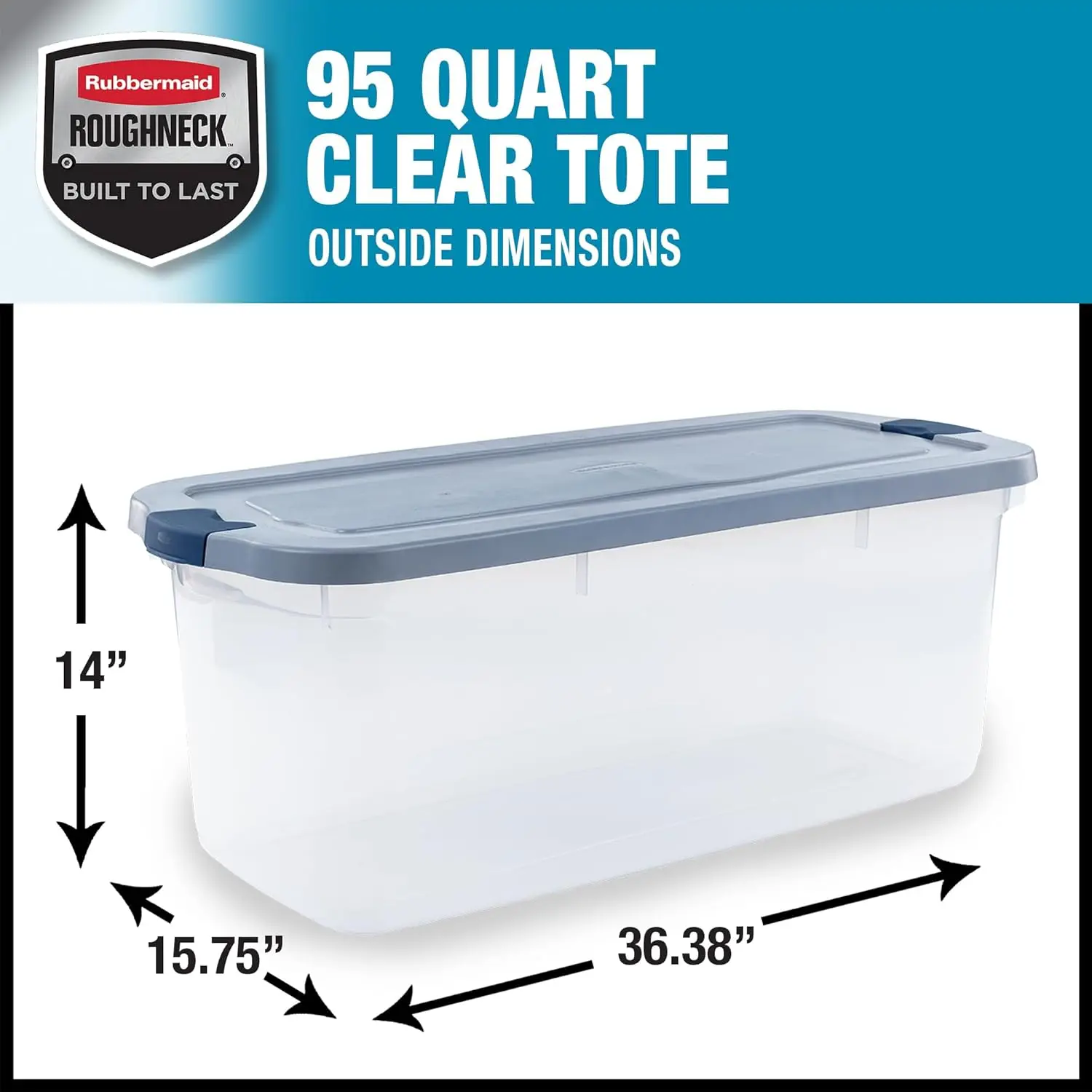 Clear 95 Qt/23.75 Gal Storage Containers Pack of 4 with Latching Grey Lids Visible Base Sturdy and Stackable