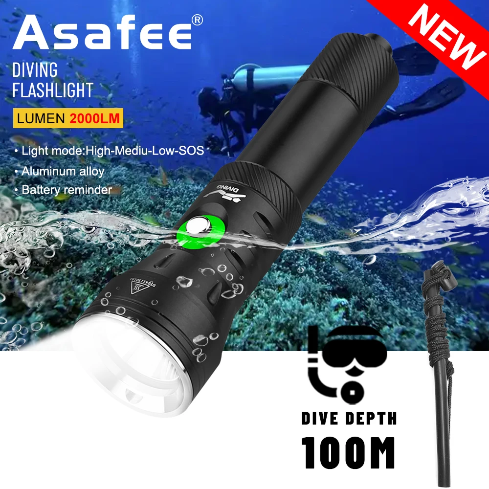 Asafee DT28 SFT40 Professional Diving Light 2000Lumen Underwater Diving Flashlight Portable Scuba Diving Lamp Leisure Dive Torch