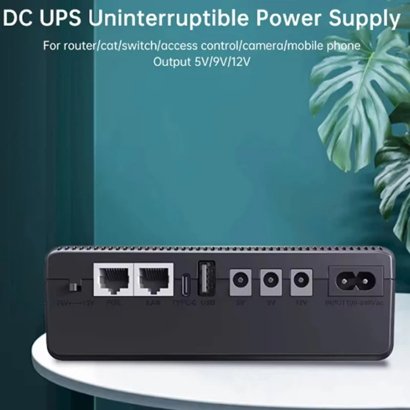 DC UPS Battery Backup 10400mAh 5V 9V 12V 2A 15V 24V 1A 2A Output Uninterruptible Power Supply 85‑265V UPS Battery Backup EU Plug