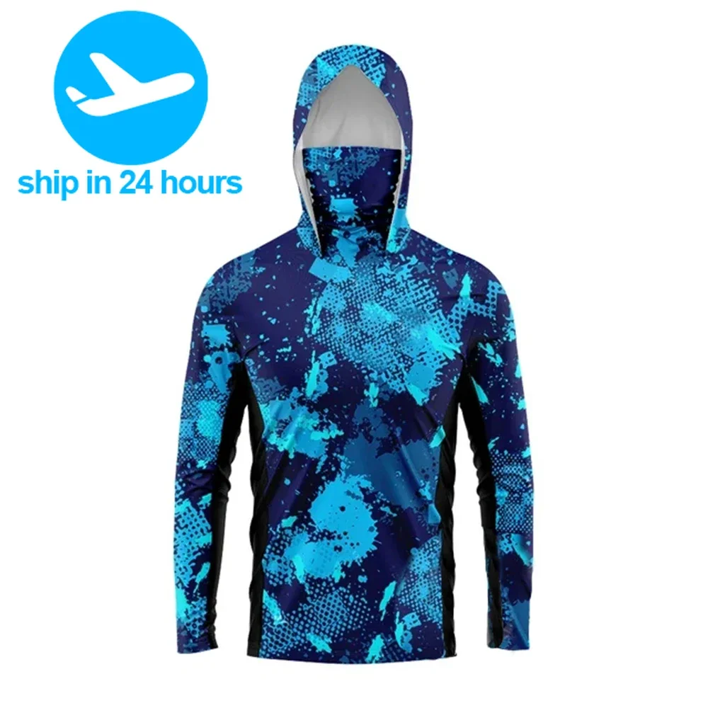 

Fishing Shirt UPF 50+ Hooded Fishing Clothes Men Face Cover Hoodie Sun Protection Mask Jersey Breathable Camisa De Pesca Tops