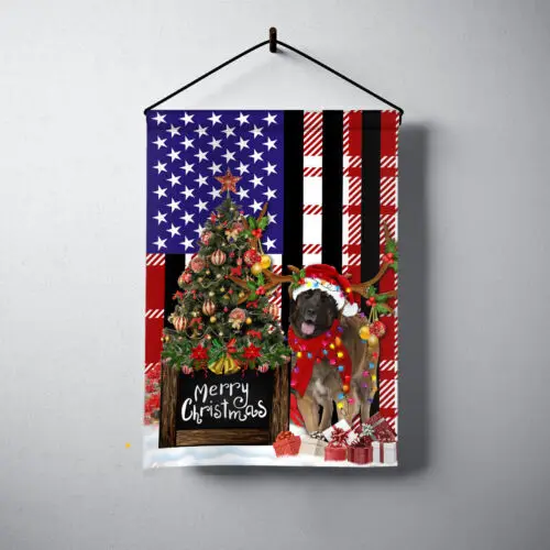 Leonberger Dog Merry Christmas Flag, Leonberger Dog Christmas Tree Lights Flag