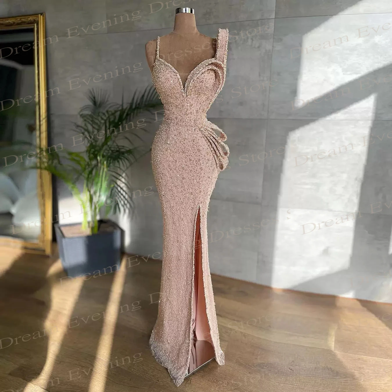 Glitter Pink Mermaid Sweetheart Evening Dresses Elegant Sleeveless Sequin High Slit Prom Gowns Customized For Formal Occasion