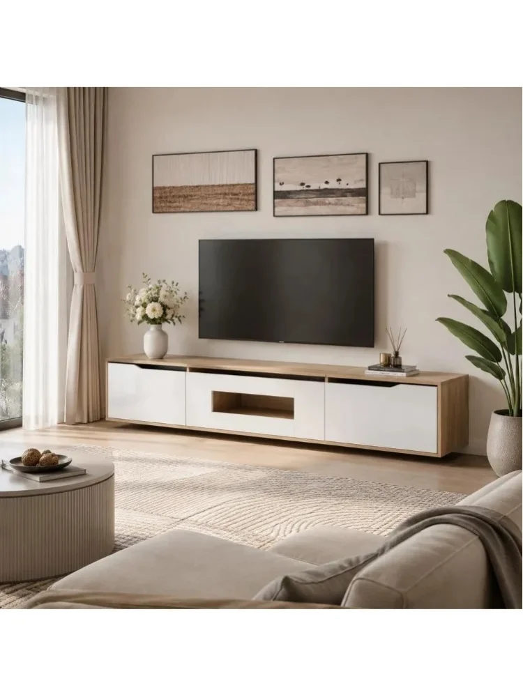 TV-Möbel, 180 x 30 x 35 cm, aus Spanplatte, weißes Holzdesign, mit gerillter Tür, zur Wandmontage geeignet, Aufbewahrungsschrank für ein modernes Wohnzimmer.