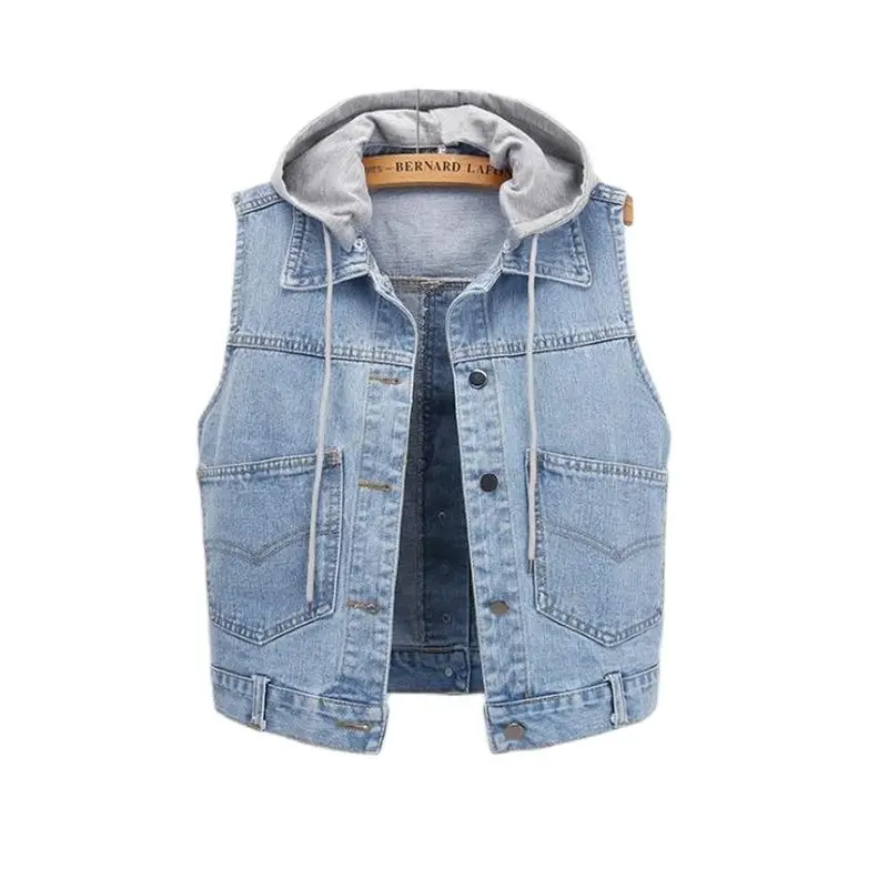 

Spring Hot Sale Denim Vests Female Autumn Women's Removable Hooded Denim Vests Female Waistcoat Spring and Autumn Vests Hot Sale