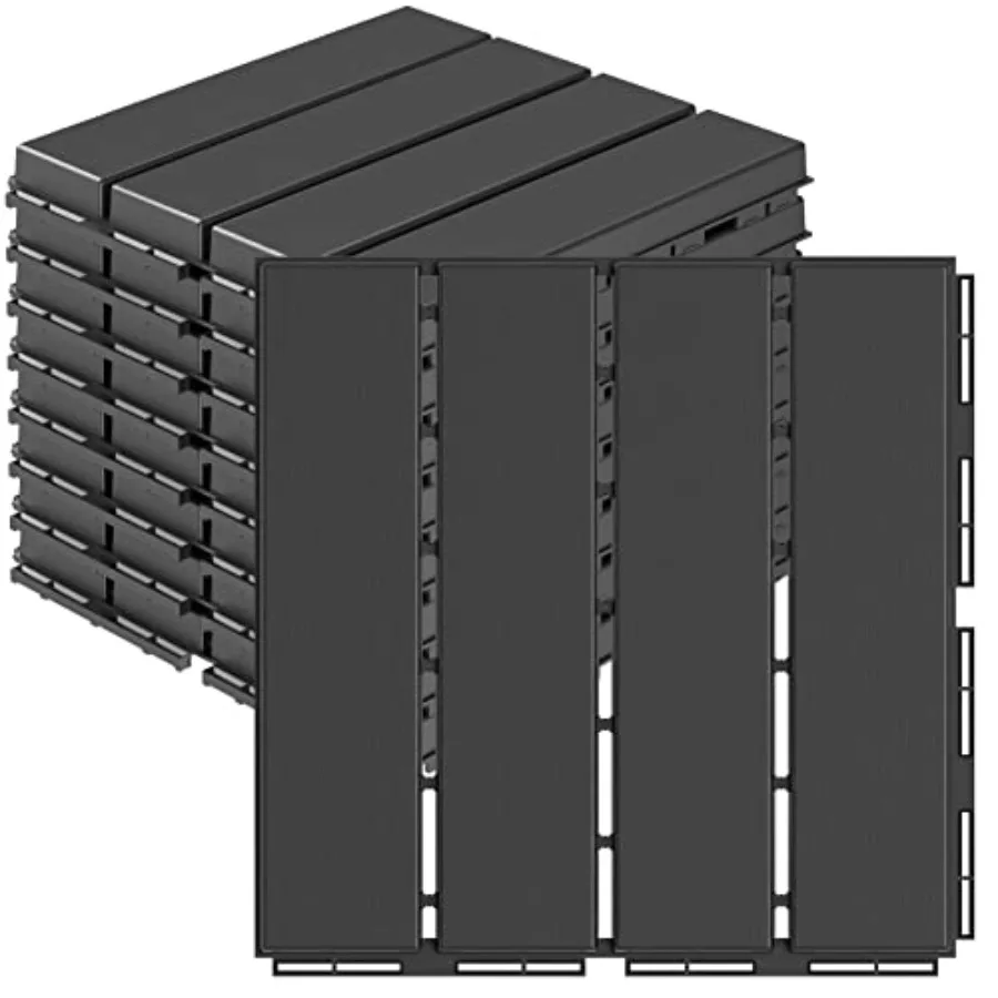 

Plastic Interlocking Deck Tiles, Pack, 12"x12" Waterproof Outdoor Flooring All Weather Use, Patio Floor Decking Tiles for Porch