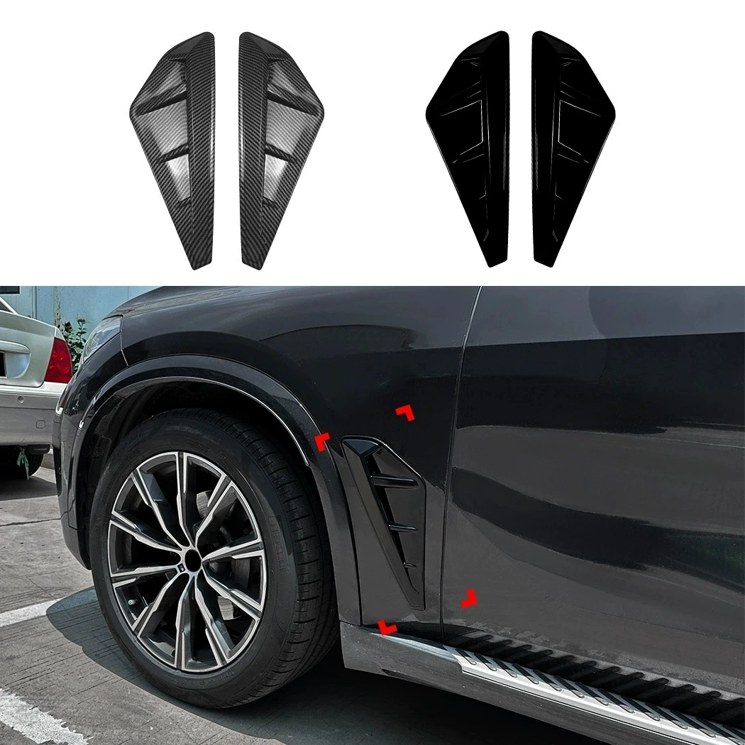 Car Side Air Fender Intake Vent Spoiler Cover For BMW X5 G05 M-Sport 2019 2020 2021 2022 Glossy Black ABS Shark Gilles Trim