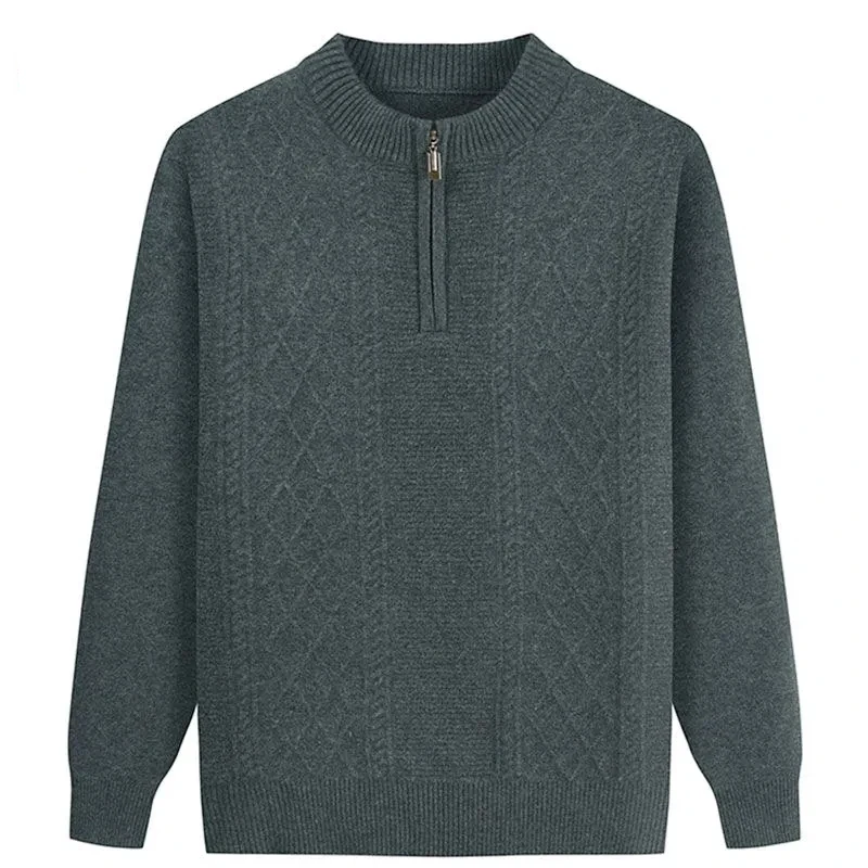 Middle-aged Elderly Autumn Winter Sweater Base Zipper Jacquard Knitted Woolen Clothes the Elderly