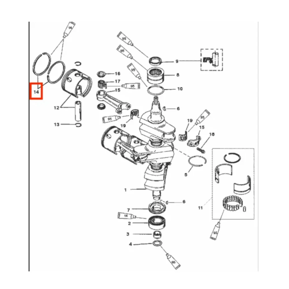 39-822321A12 Piston Ring STD for Mercury Mercruiser 2T 75-200HP Outboard Engine 18-3982 39-824905A12 39-822321A8 9-54225