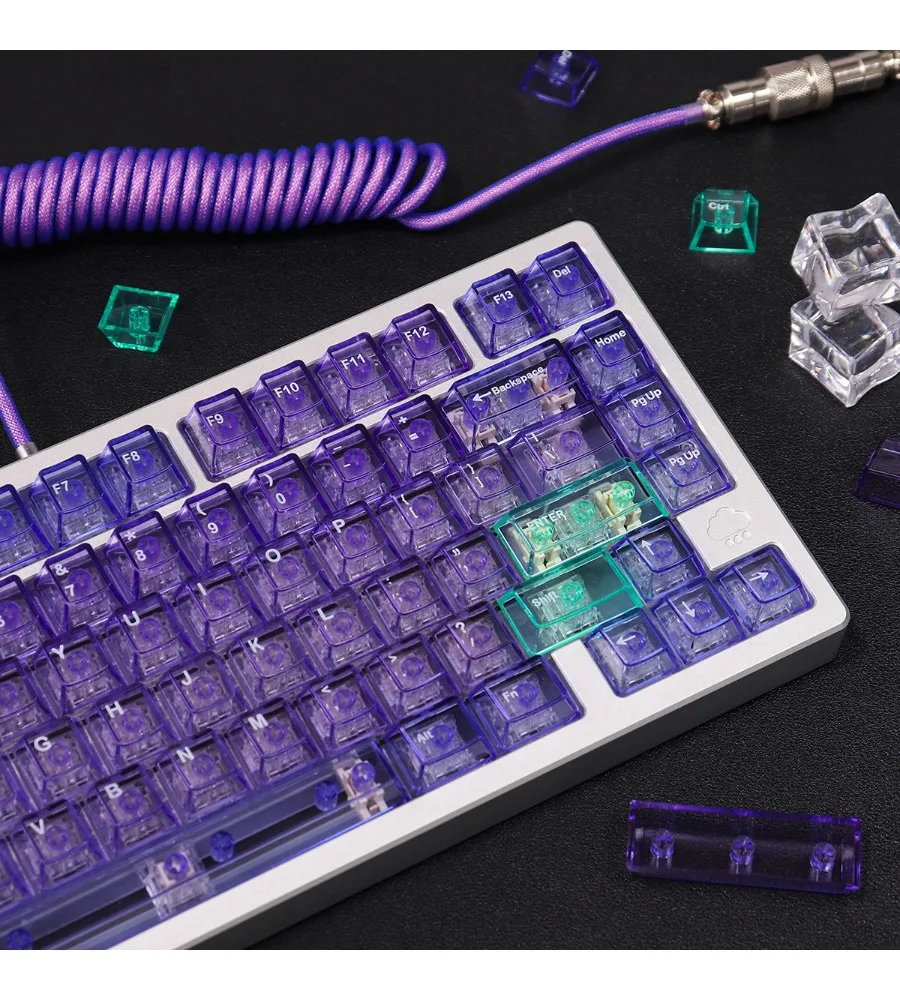 Purple/blue transparent keycaps 156-key PC material pad print factory highly compatible with wooting mechanical keyboards