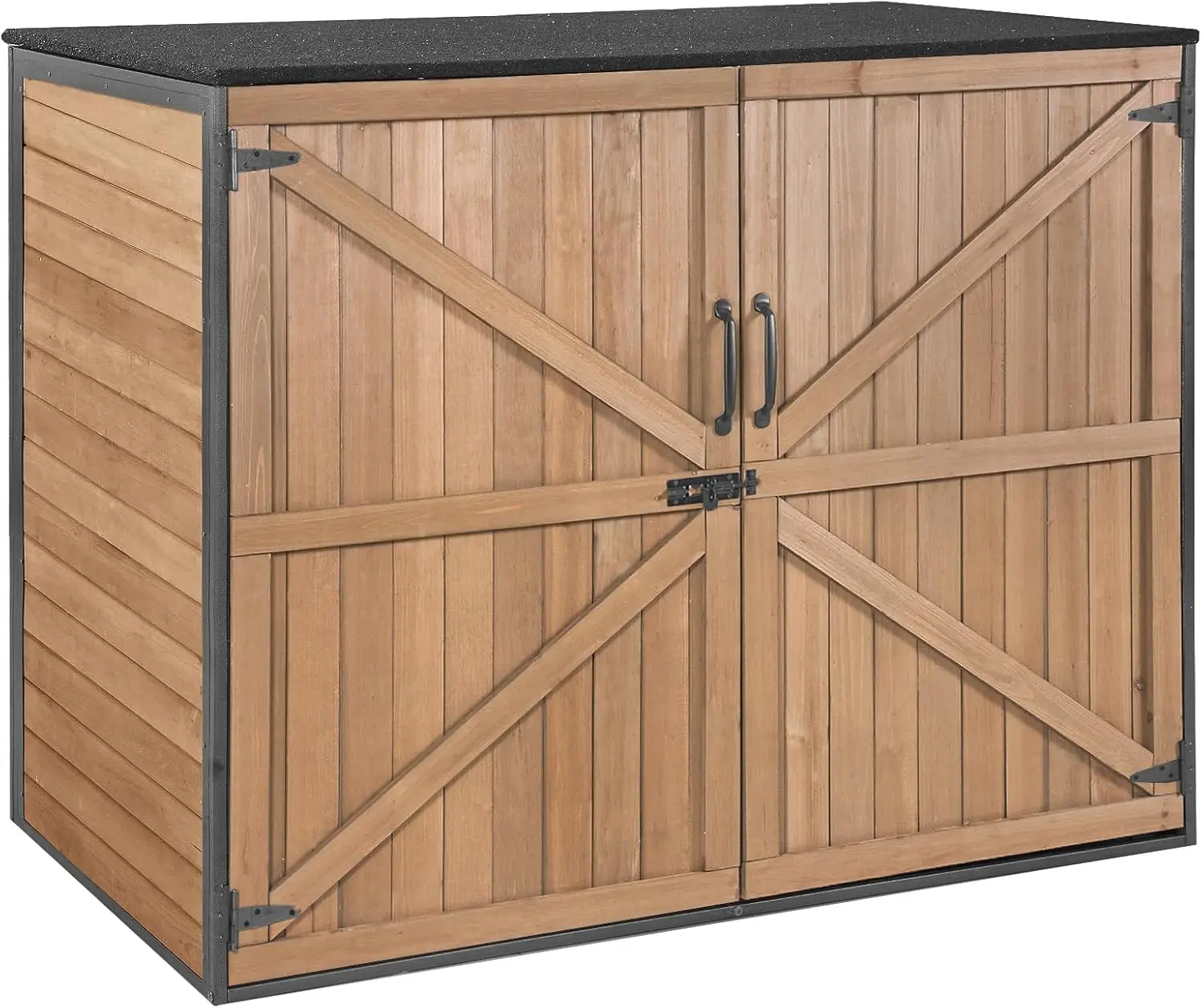 Outdoor Storage Shed Upgraded with Strong Metal Frame Horizontal Storage Cabinet for Trash Cans and Yard Tools 4.2 ft.