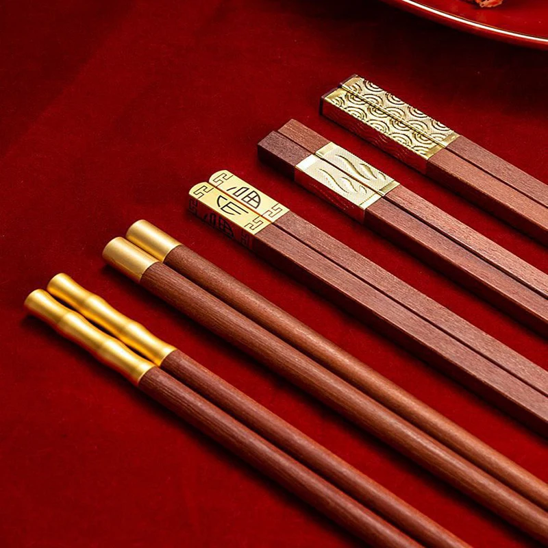 5/6/8/10 Pairs Red Wood Chinese Chopsticks High Quality Beautiful Tableware Non Slip Sushi Food Grade Kitchen Chopstick Set